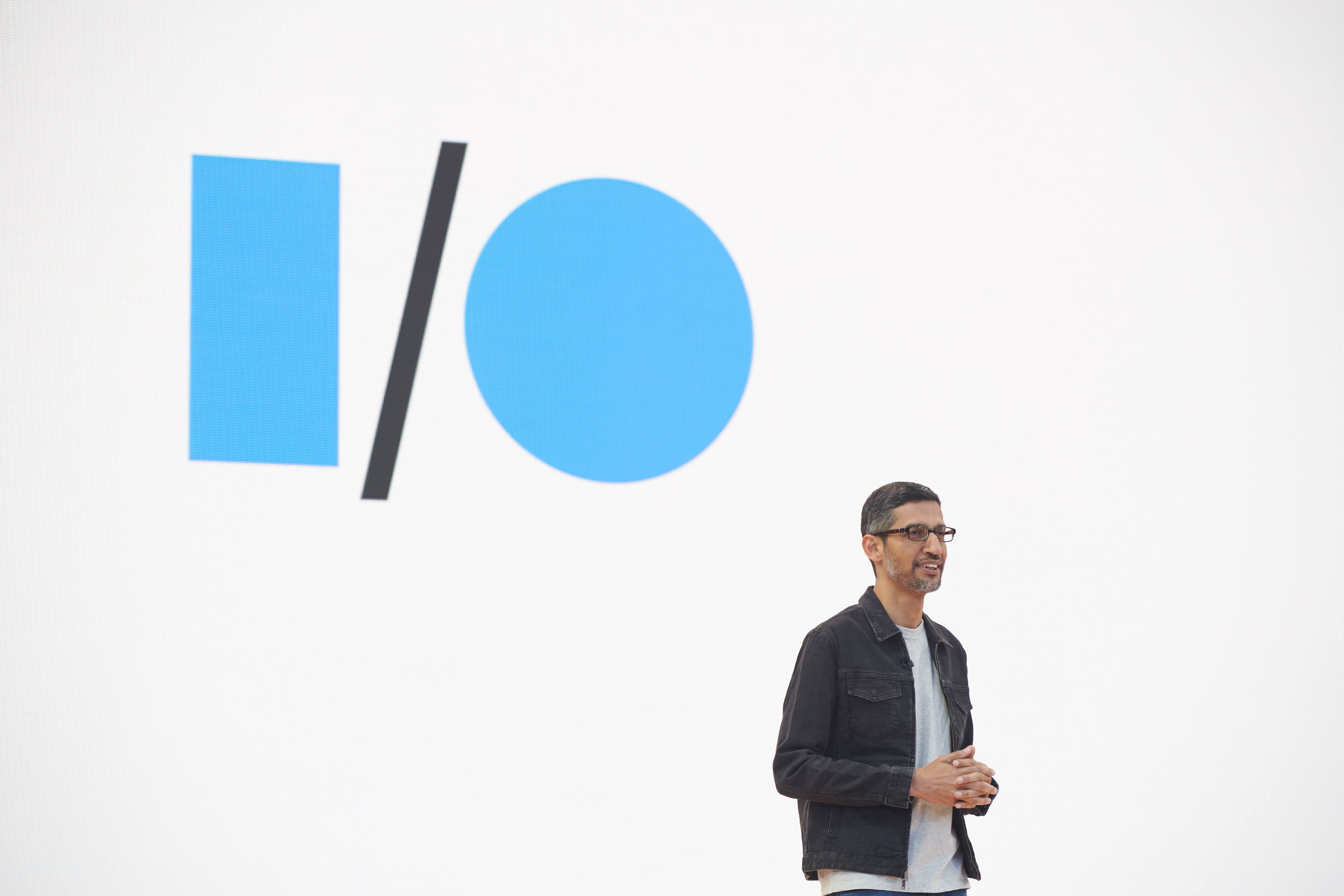 Sundar Pichai on stage at Google I/O 2022