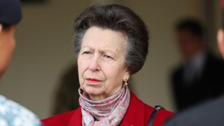 Princess Anne, Princess Royal listens to military personnel during her visit to the Defence Explosive Ordnance Disposal Training Regiment at St George’s Barracks on February 07, 2024