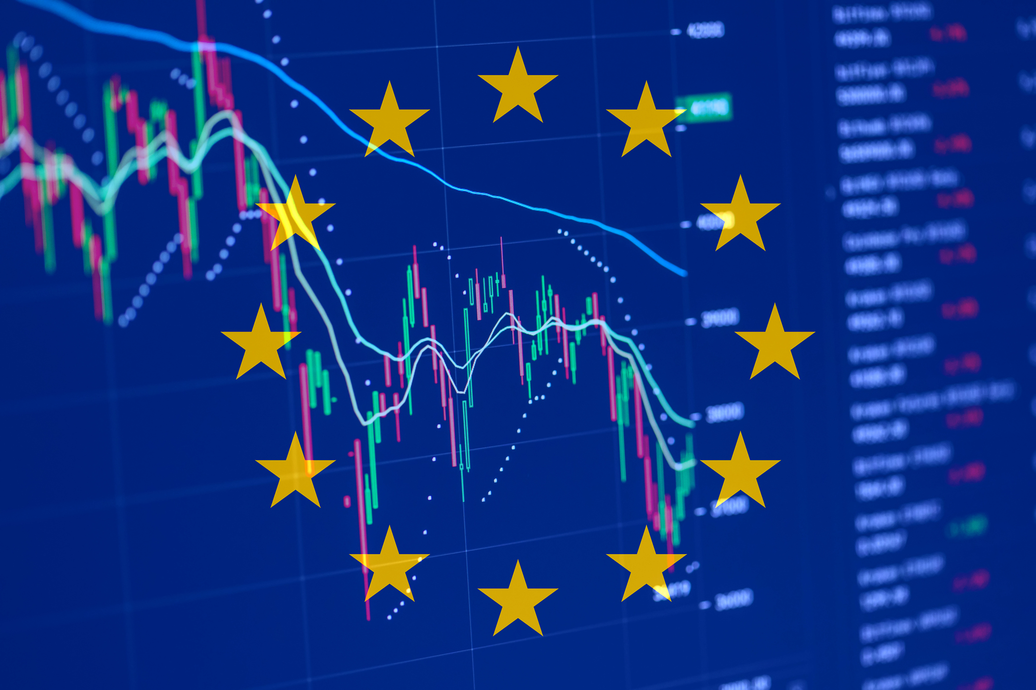 European stocks &ndash;&nbsp;EU flag on the background of stock charts