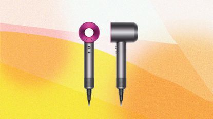 Dyson Supersonic Hair dryer pictured on.a colorful gradient background