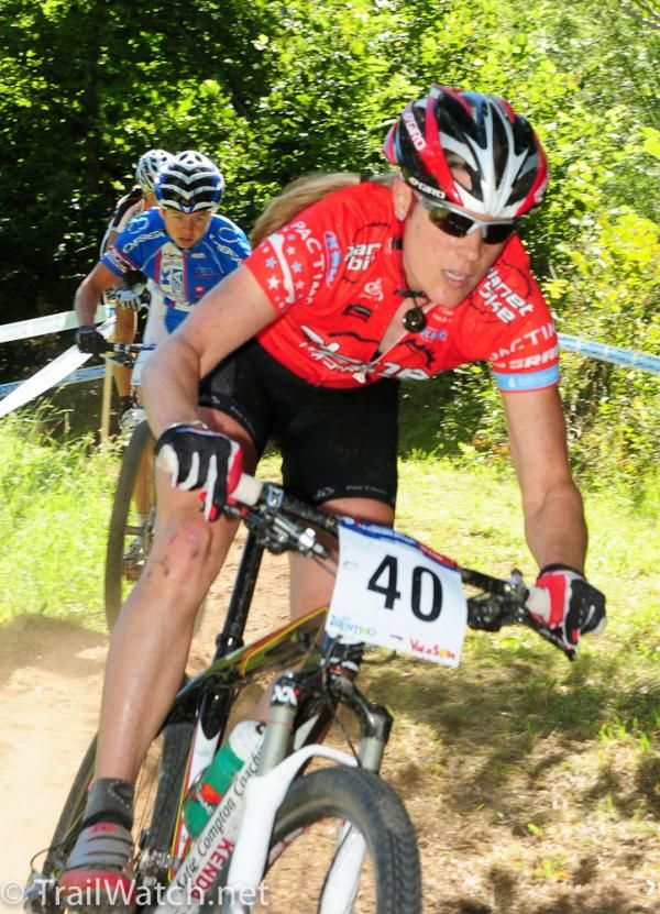 Katie Compton (Planet Bike) riding herself onto the podium