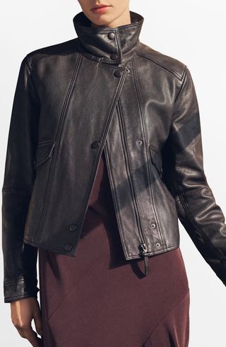 Stand Collar Leather Jacket