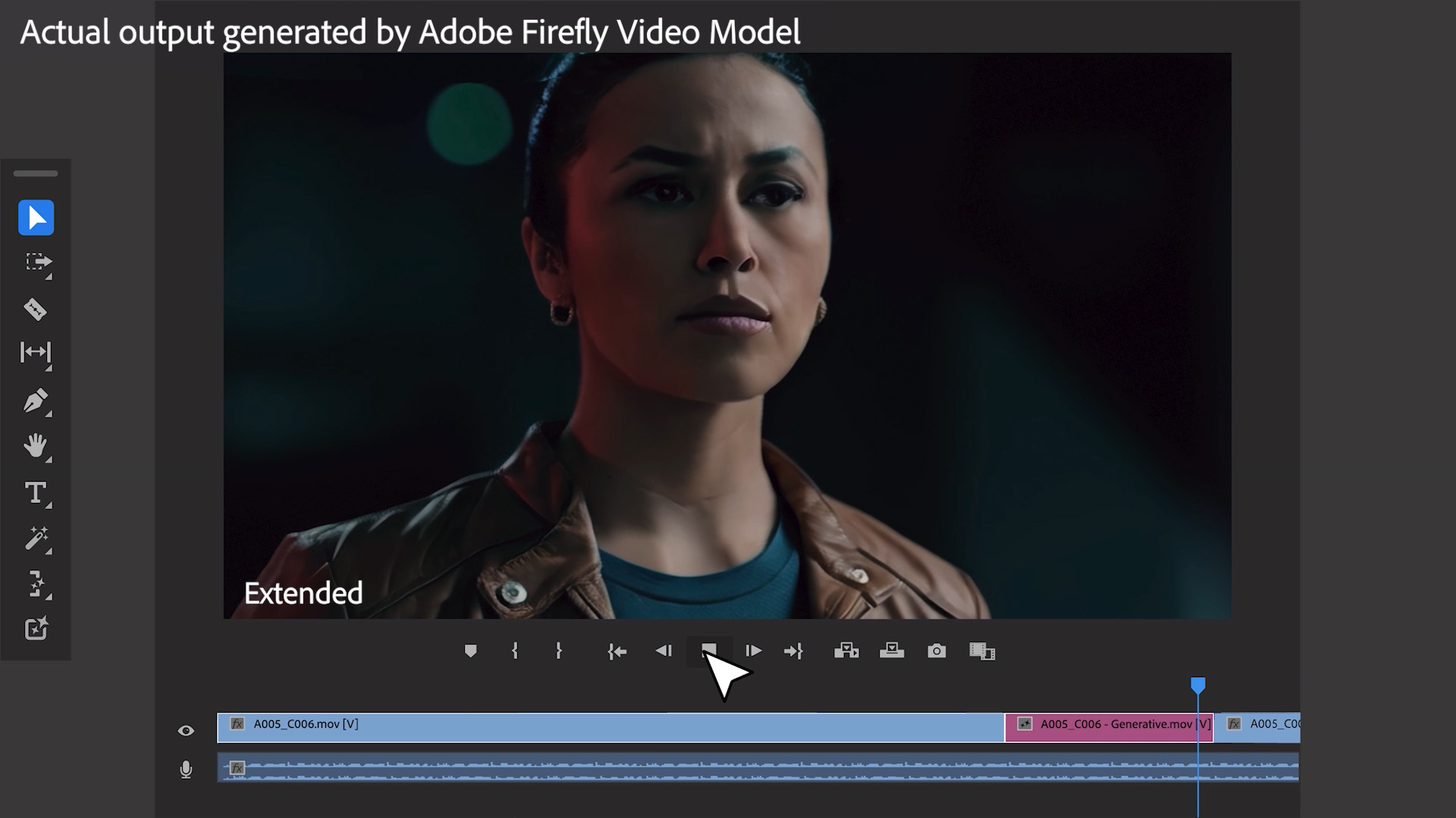 A screenshot demonstrating new Firefly AI tools in Adobe Premiere Pro