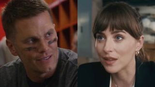 Tom Brady and Dakota Johnson in a side-by-side photo.
