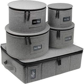 set of china dinner storage in gray with zips