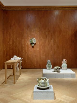 Ceramic artworks on display in gallery