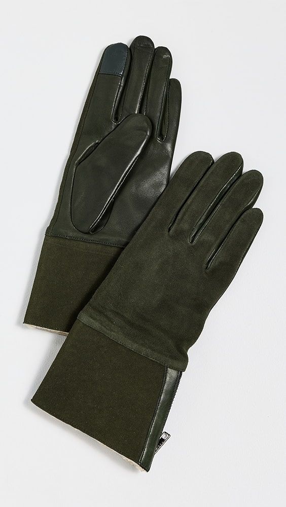 Carolina Amato Suede Back Shearling Cuff & Side Zipper Gloves