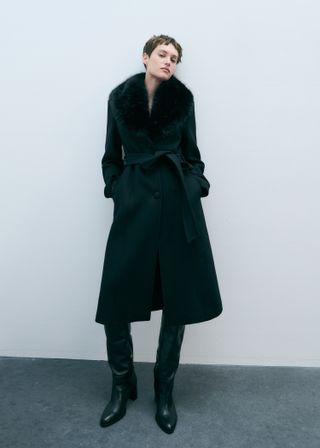 Detachable Wool Coat With Fur-Effect Collar - Women | Mango Usa