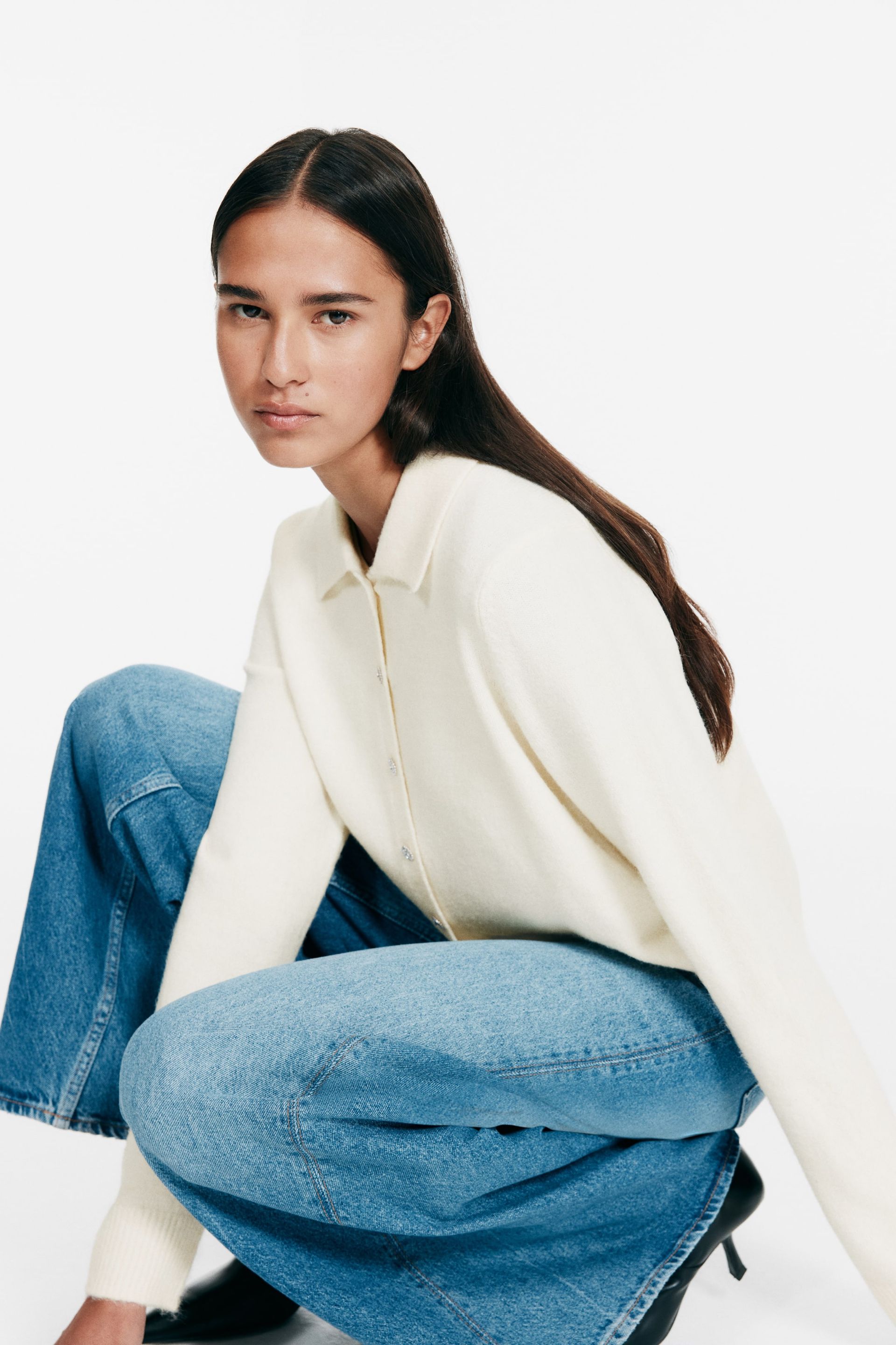 Cardigan With Collar - Cream