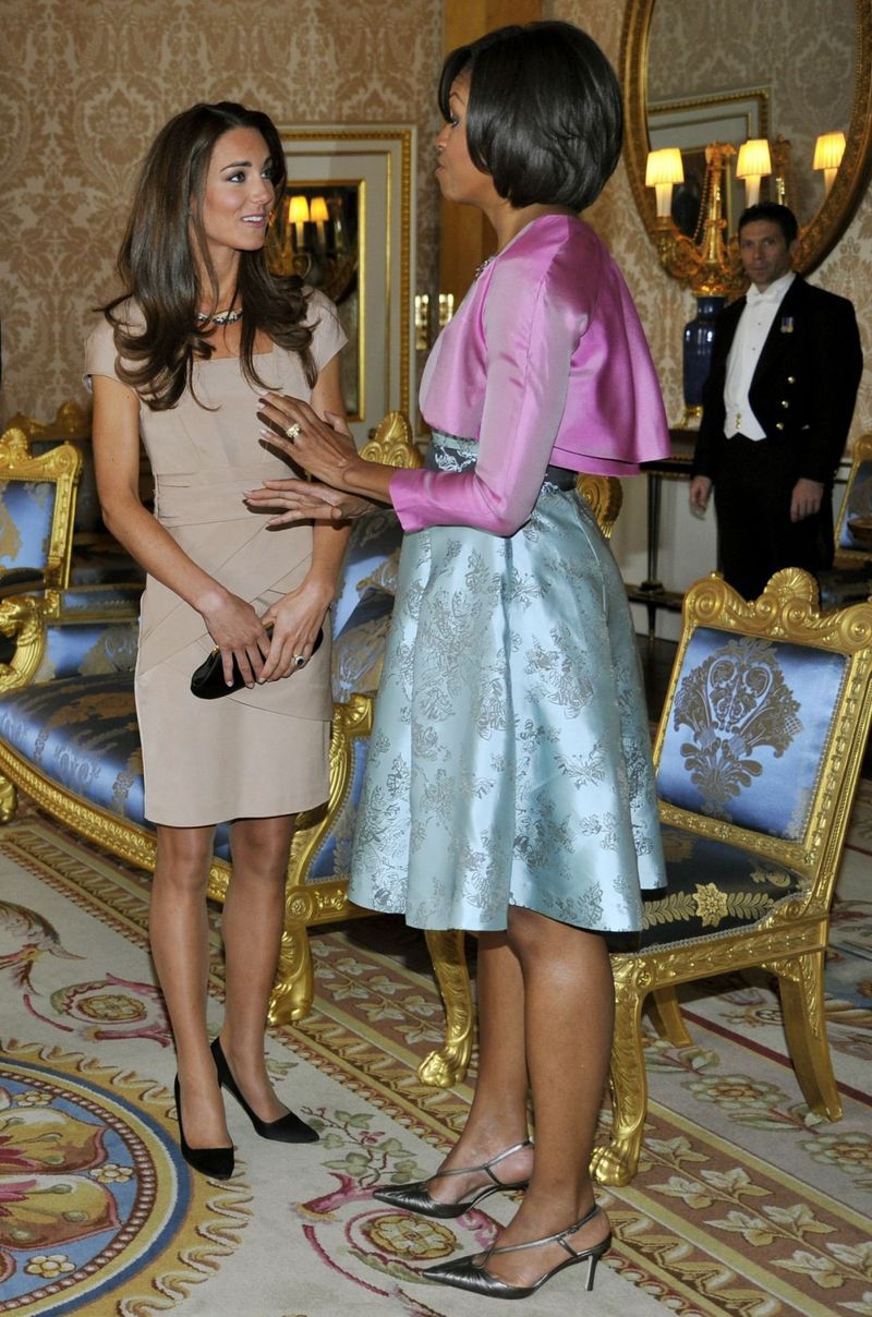 When you've got FLOTUS to impress, you better bring your A game. And that Middleton did in this camel Reiss dress with cap sleeves.
