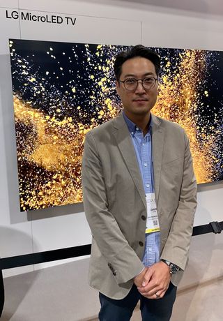 An LG Business Solutions member at the CEDIA 2023 stand.