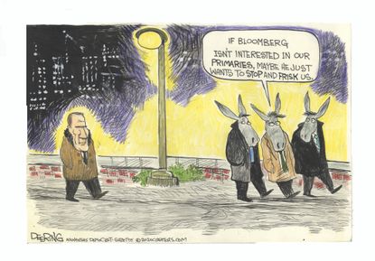 Cartoon U.S. Michael Bloomberg DNC Democrats 2020 election presidential primaries stop and frisk
