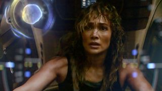 Atlas Shepherd looks scared as she pilots a mech in Netflix's Atlas movie