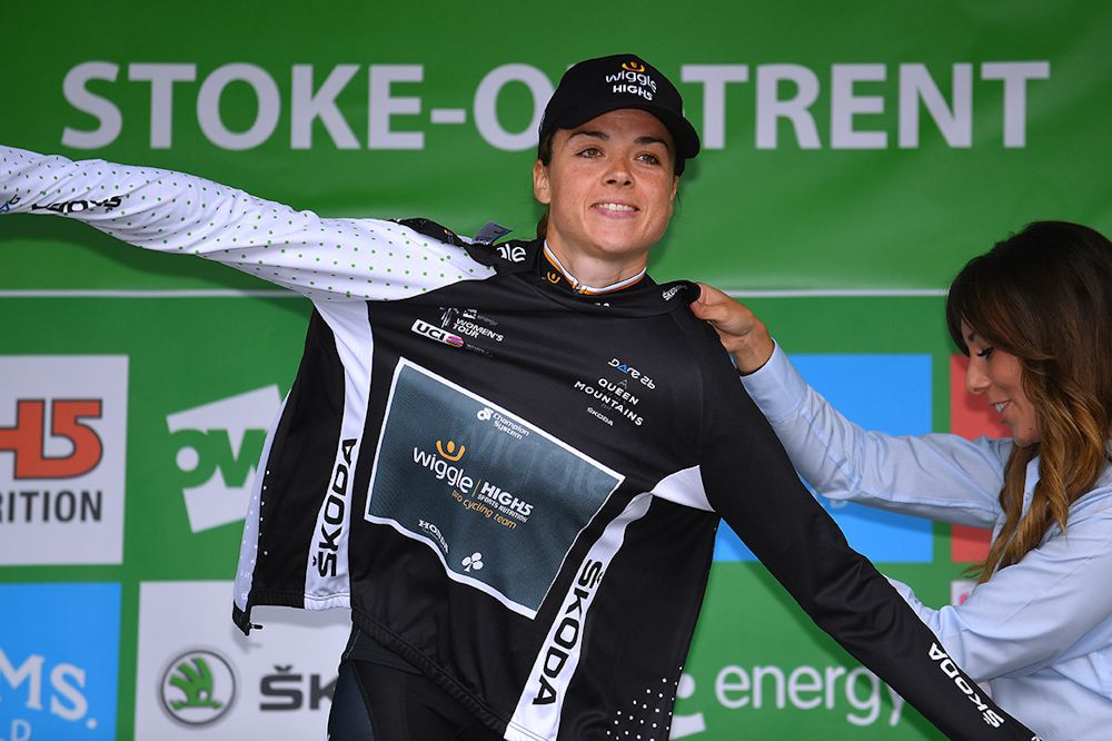 Audrey Cordon (Wiggle High5) in the mountains jersey at the Women's Tour