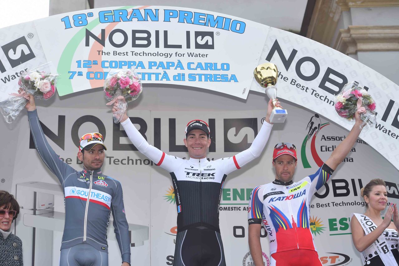 The podium: Simone Ponzi, Giacomo Nizzolo and Marco Haller