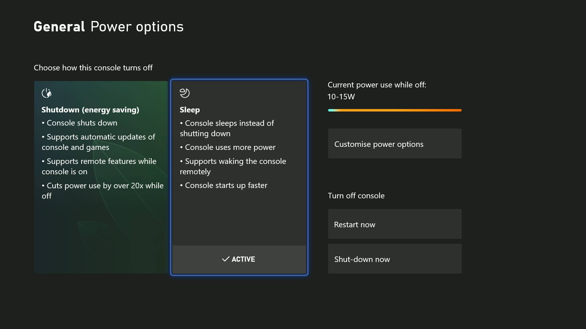 Xbox Series X sleep power option settings menu