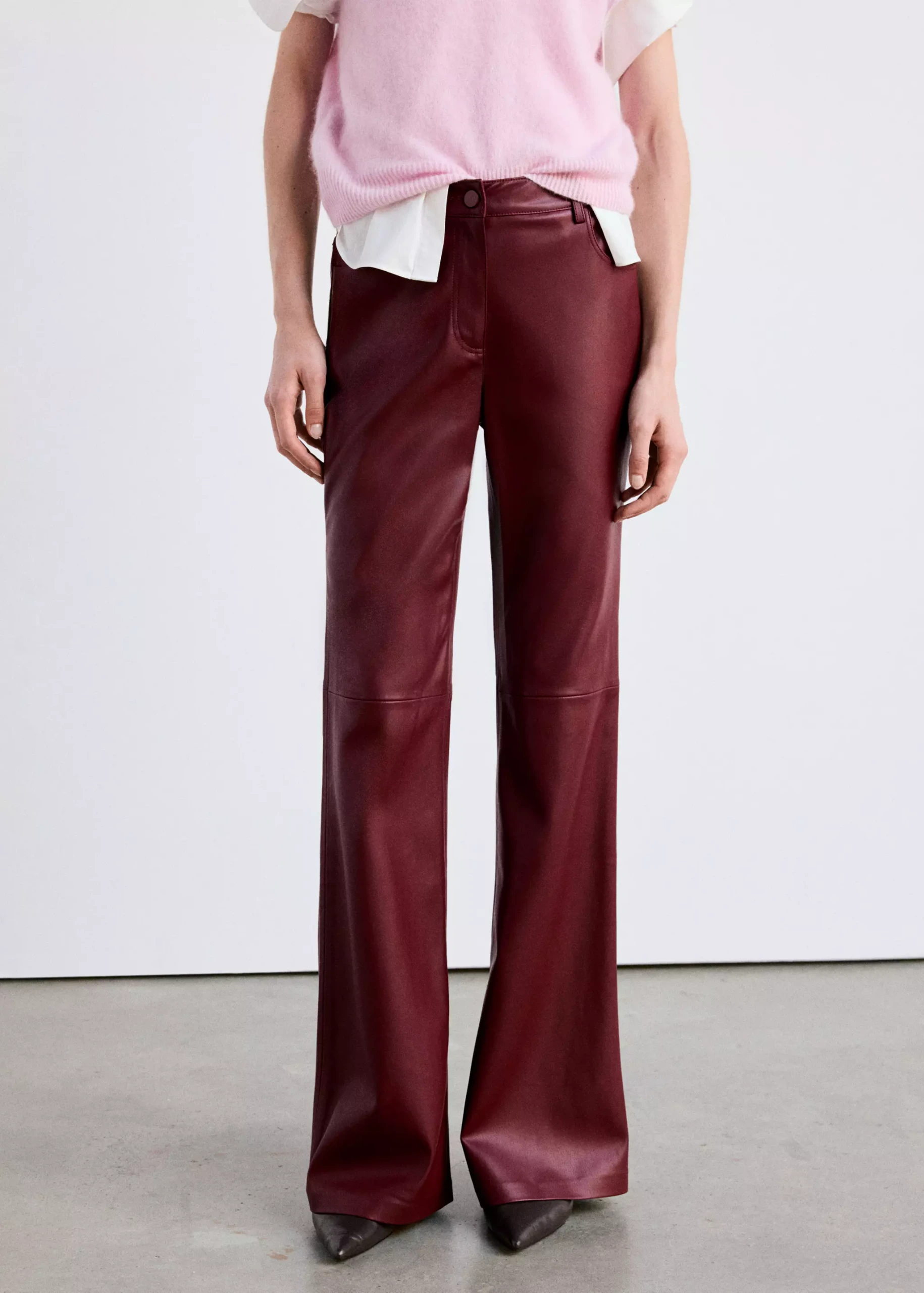 Faux-Leather Flared Trousers - Women | Mango United Kingdom