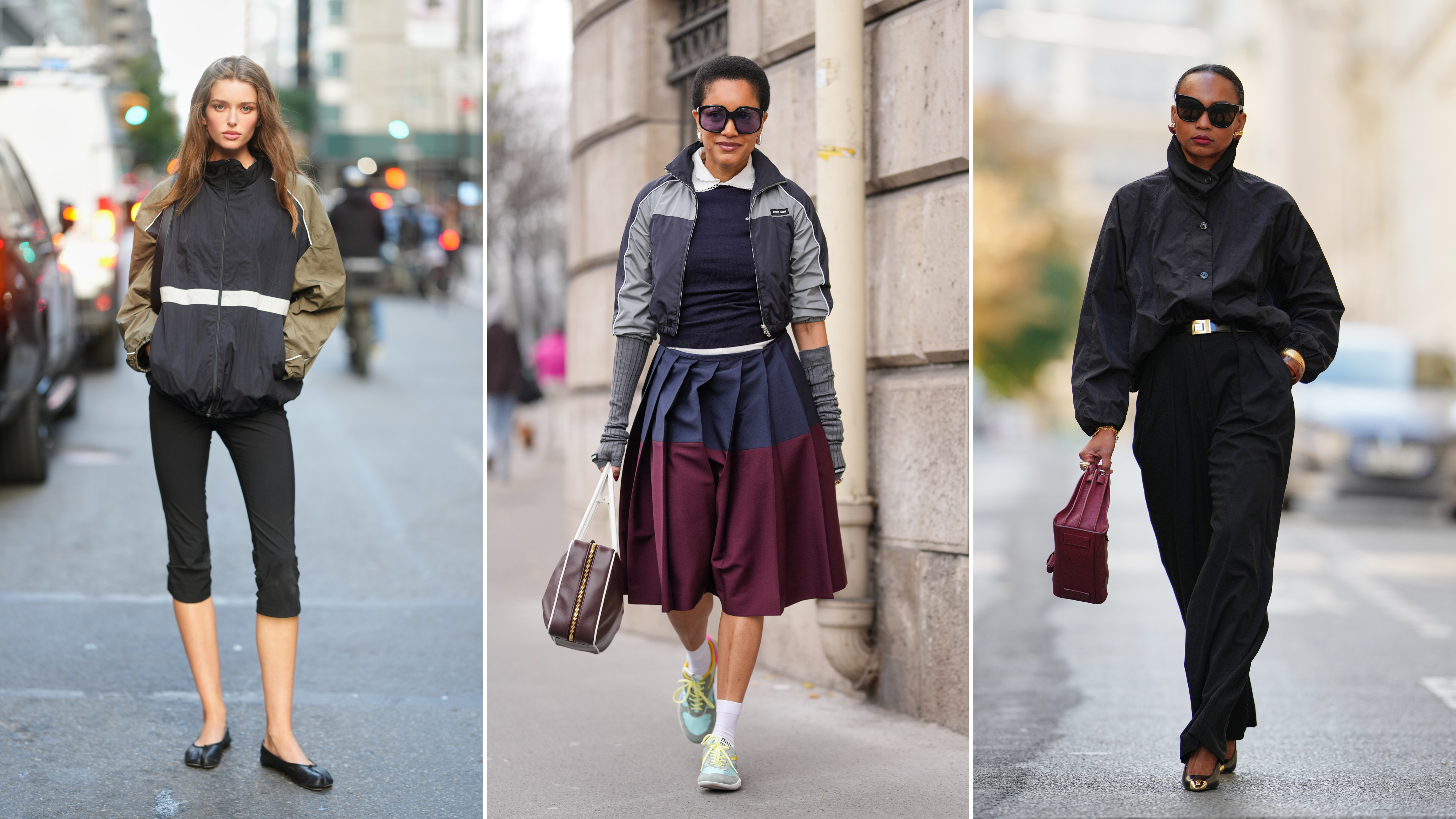 street style guests wearing shell jackets