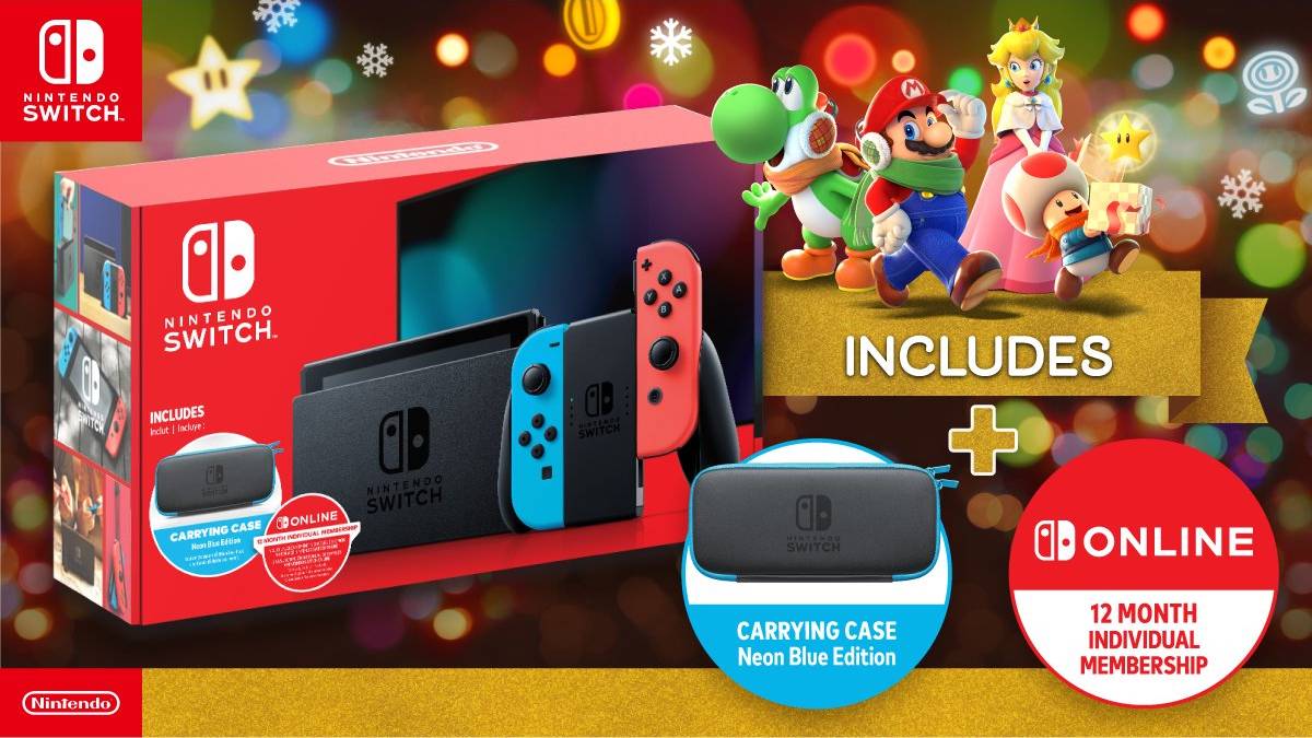 Nintendo Switch Walmart bundle which includes a carrying case and 12 months of Switch Online