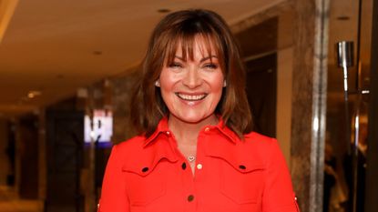 lorraine kelly in red dress laughing