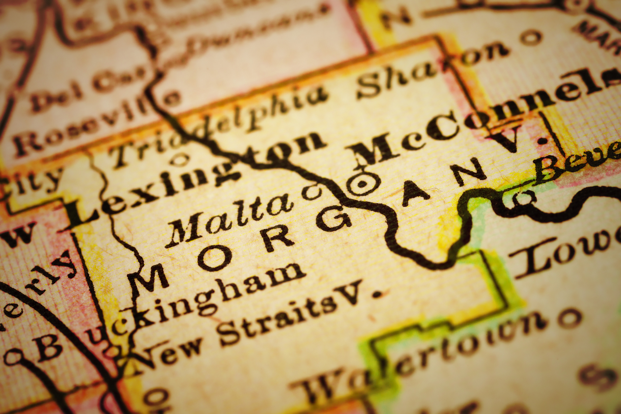 Close-up of an antique map of the county of Morgan, state of Ohio.