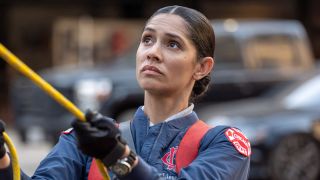 Stella Kidd holding a line on a call in Chicago Fire Season 14x06