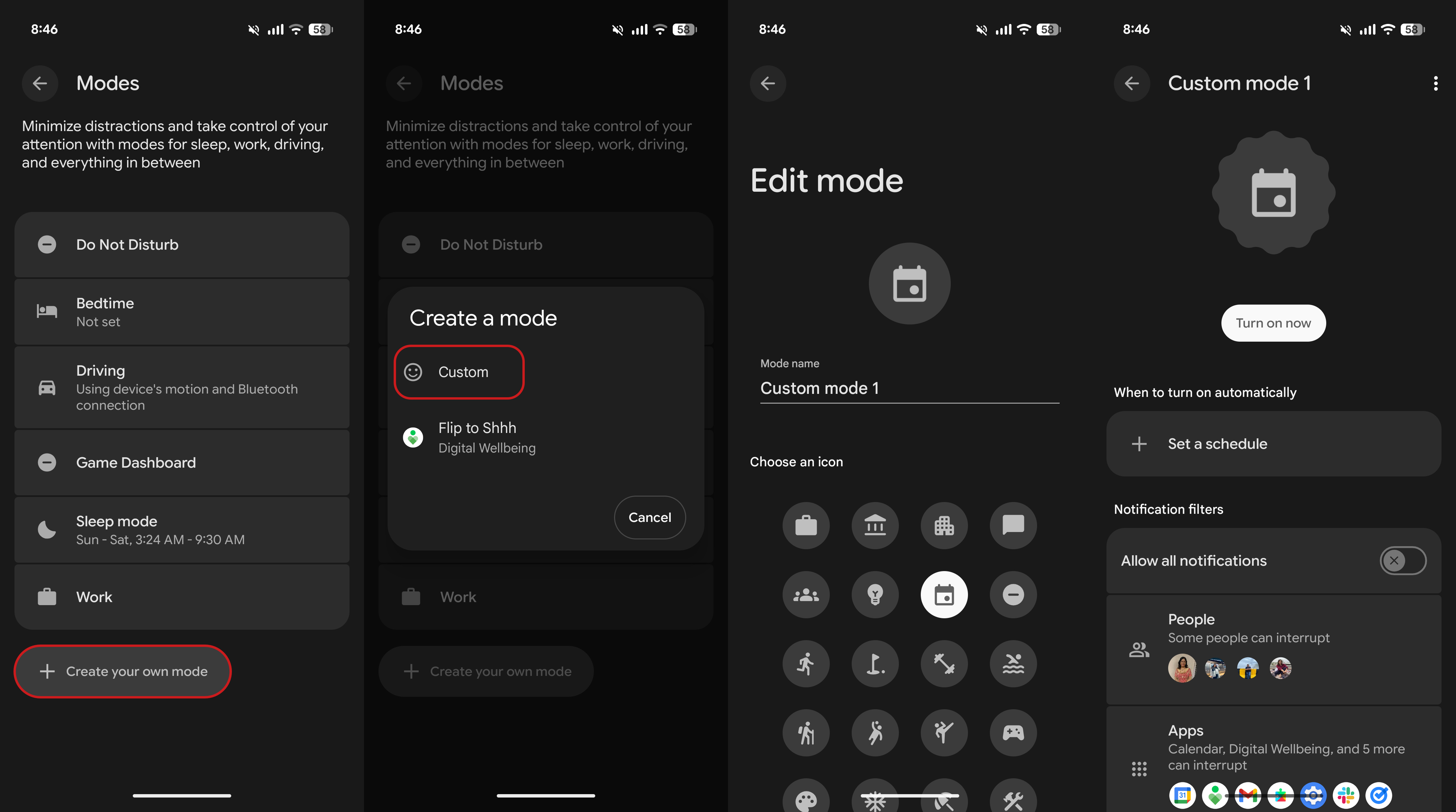 Setting up Modes on a Pixel phone