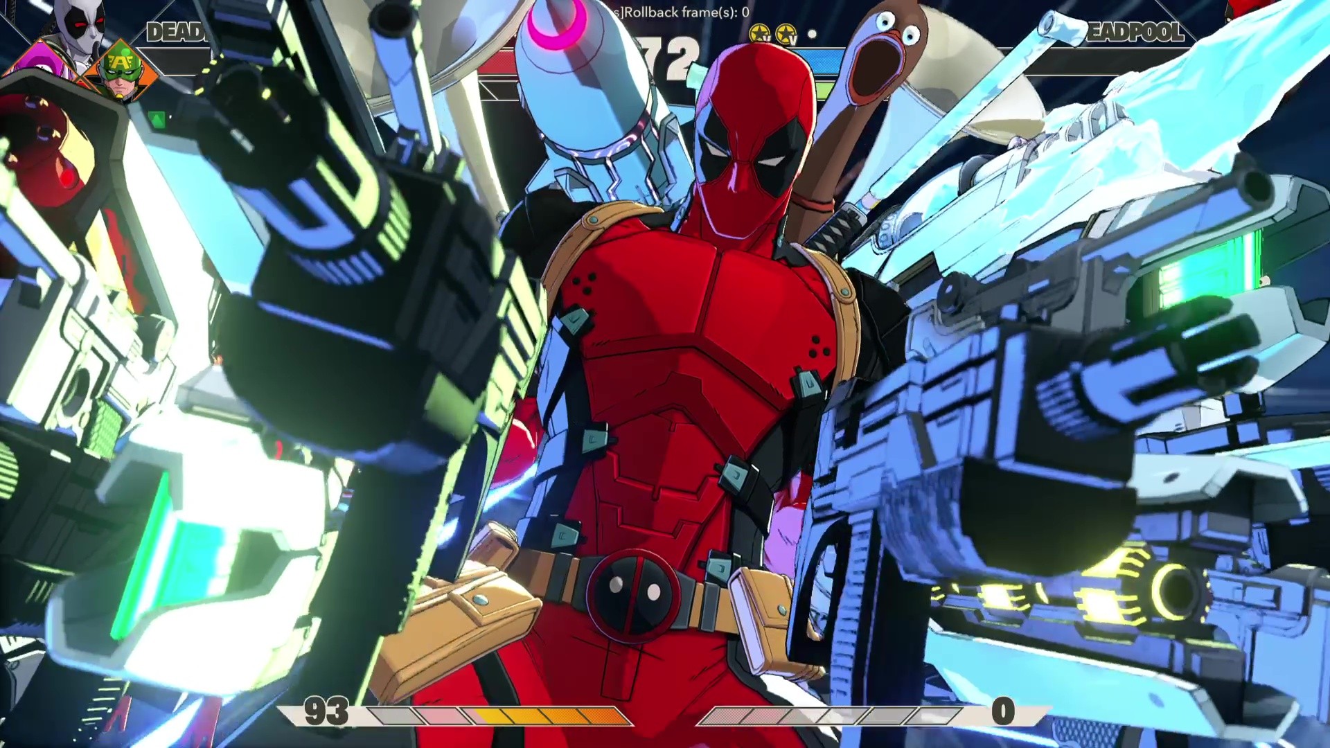 Deadpool prepares to attack surrounded by an arsenal of guns in Marvel Tokon