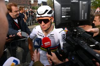 Mathieu van der Poel ( Alpecin-Deceuninck) talking to media after Amstel Gold Race
