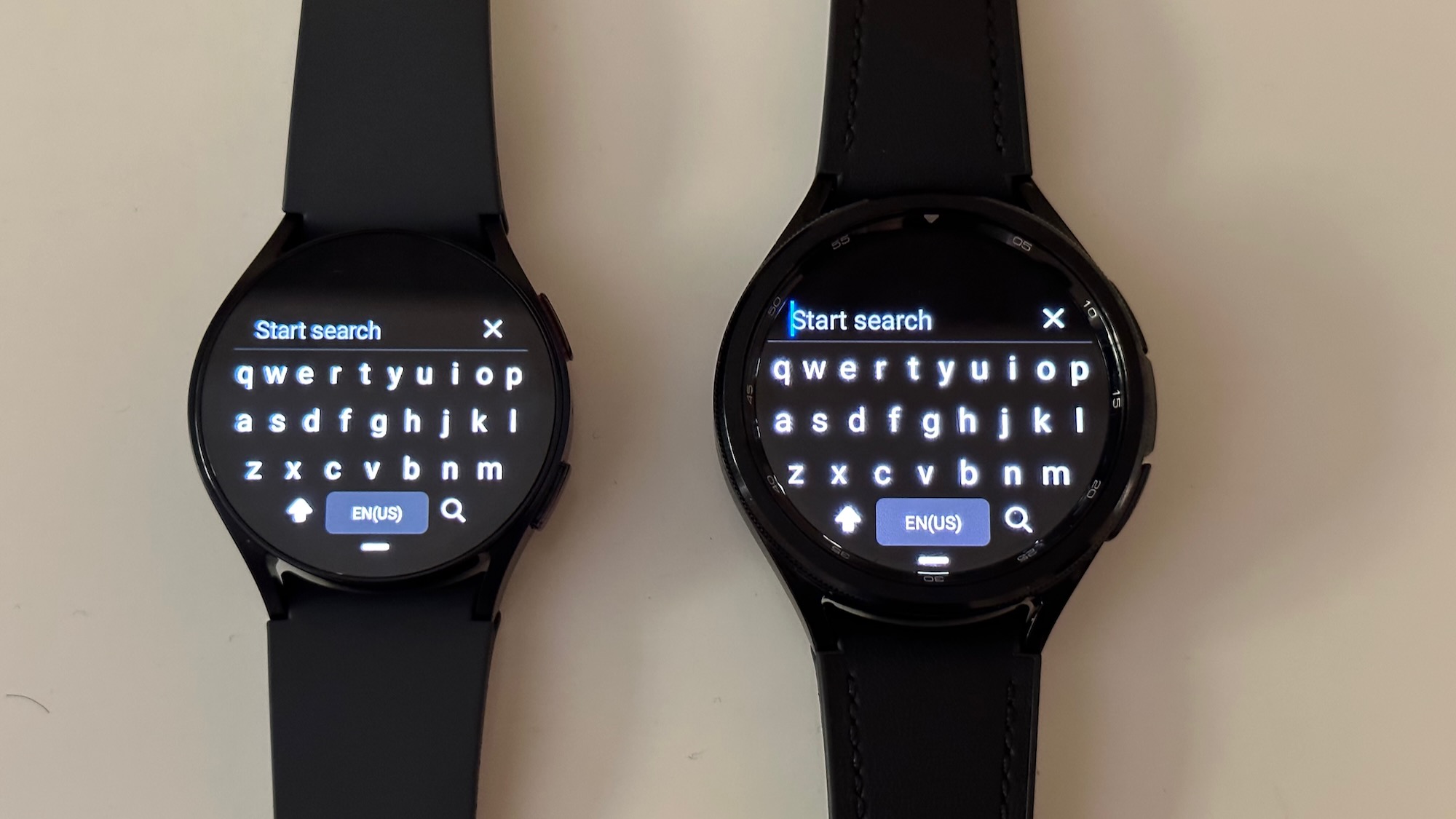 The Samsung Galaxy Watch 6 and Galaxy Watch 6 Classic, each showing their QWERTY keyboards