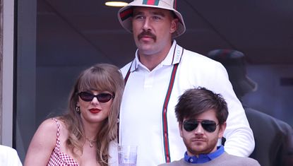 Taylor Swift attends the US open with travis kelce while wearing a gingham reformation dress