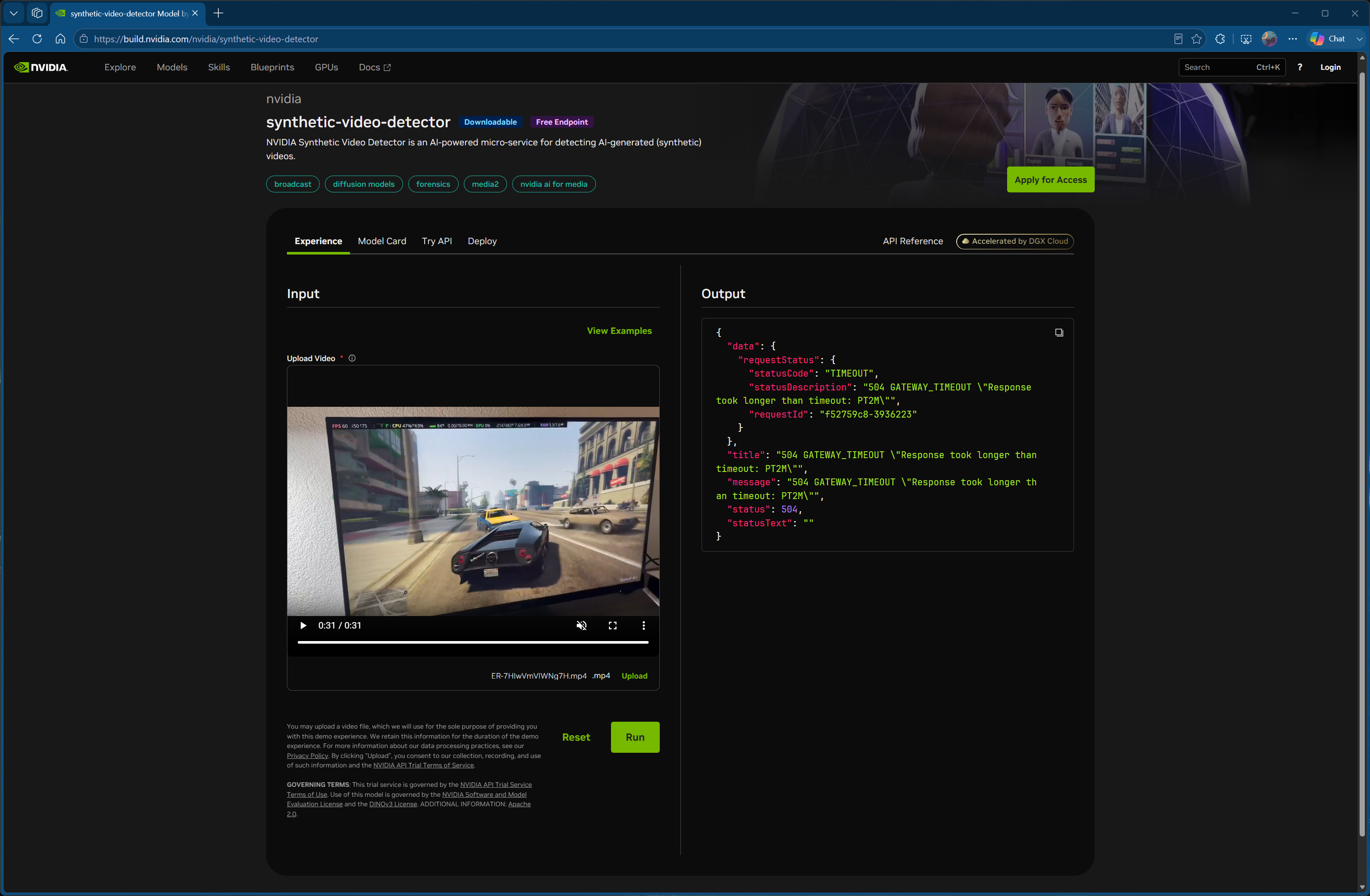 Trying out Nvidia's Synthetic Video Detector