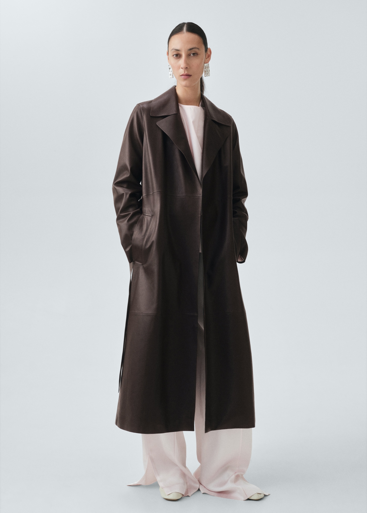 100% Leather Trench Coat With Belt - Women | Mango Usa
