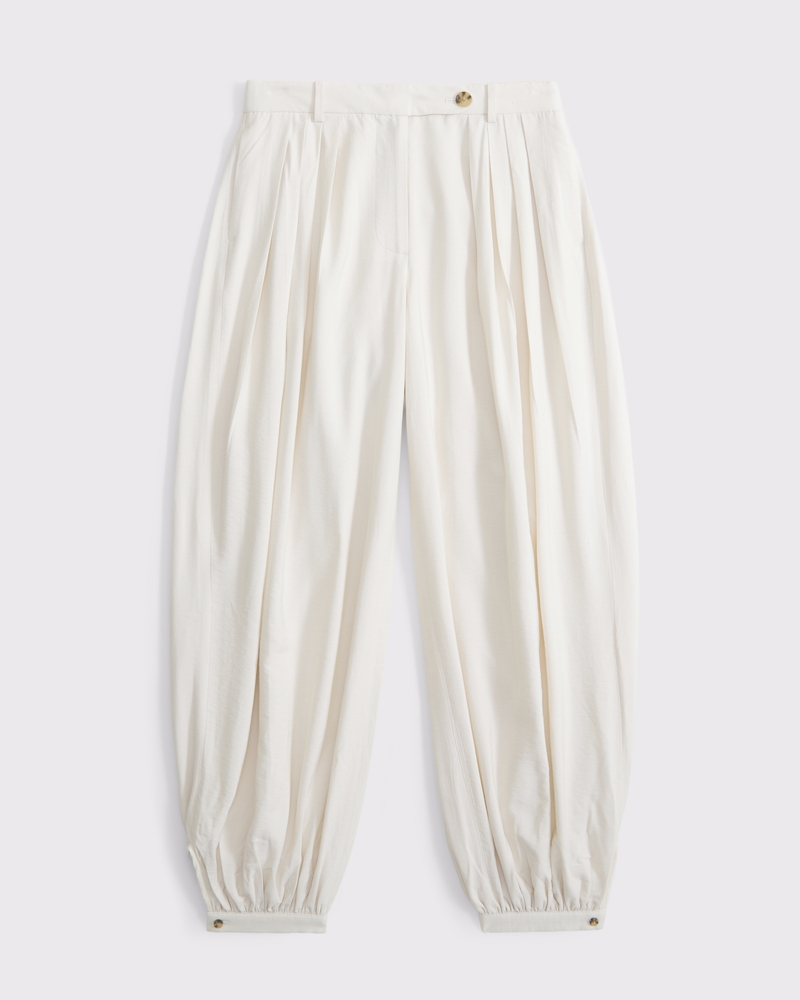 High Rise Textured Crepe Tailored Balloon Pant