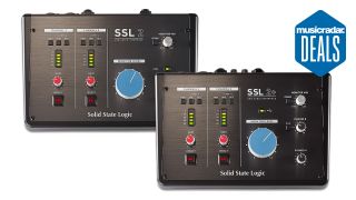 SSL 2 and SSL 2+ audio interfaces on a white background