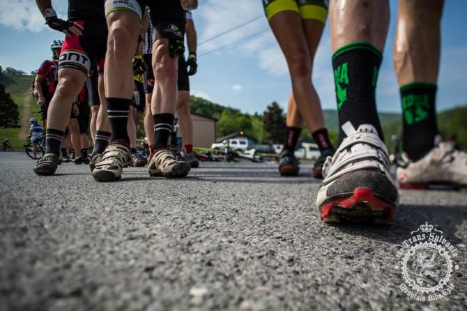 Riders&rsquo; shoes line up as they wait to sign in