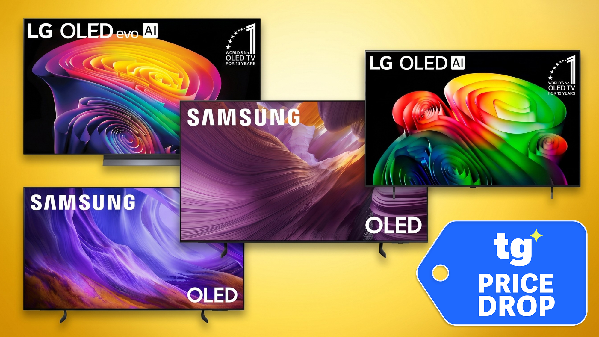 Collage of OLED TVs from LG and Samsung