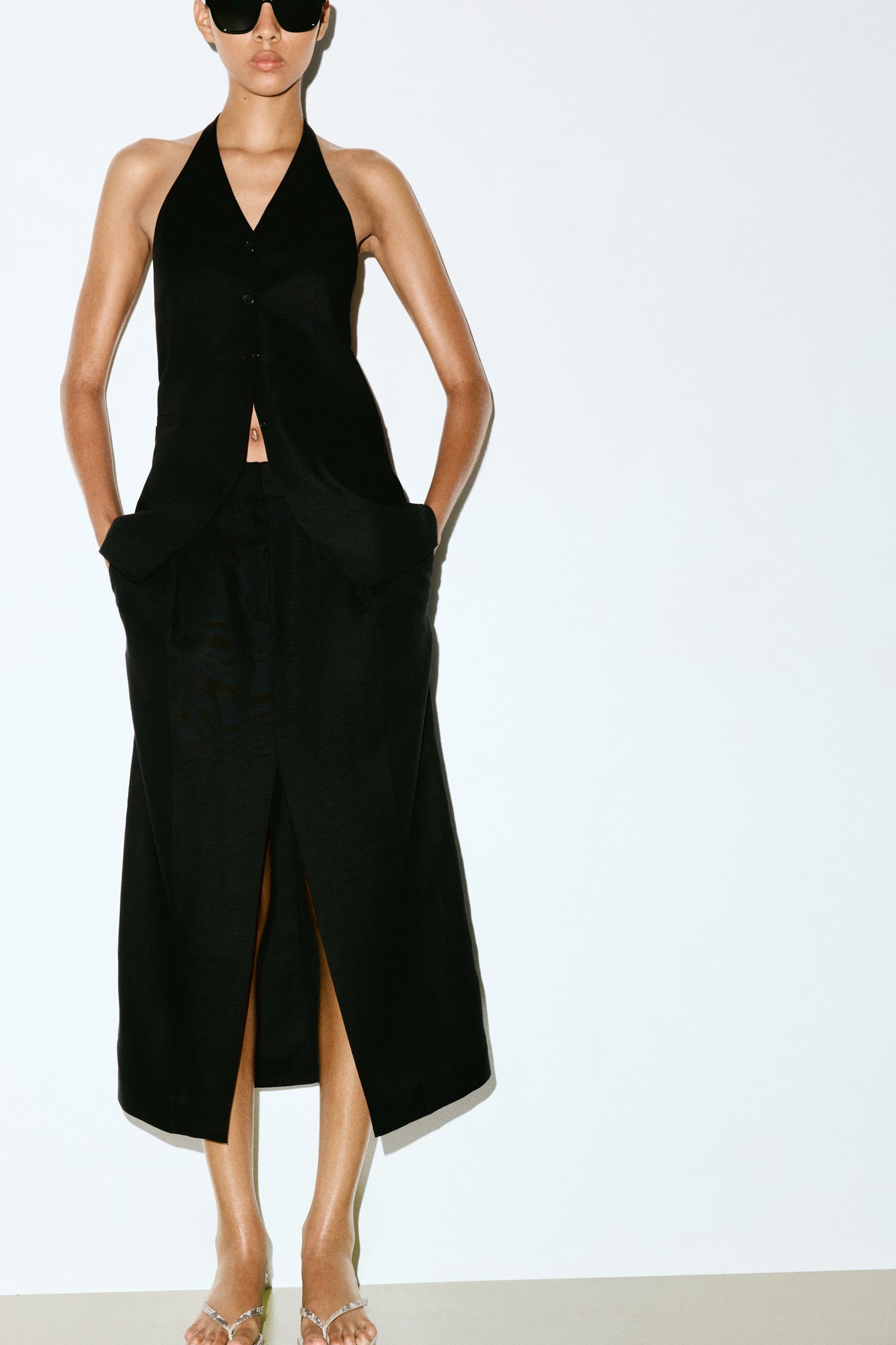 Linen-Blend Pencil Skirt