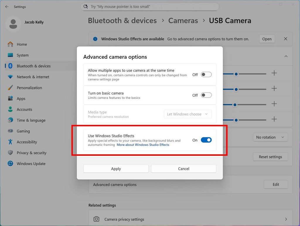 Studio Effects Advanced settings