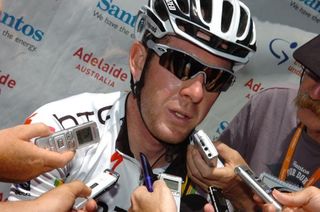 Matthew Goss faces questions after winning stage 1of the Tour Down Under