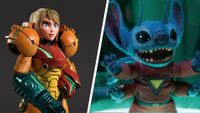3D character art showing Metroid and Stitch