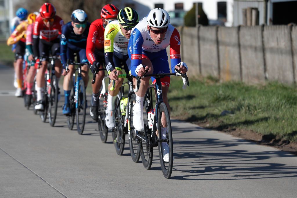 NINOVE BELGIUM FEBRUARY 26 Stefan Kng of Switzerland and Team Groupama FDJ competes during the 77th Omloop Het Nieuwsblad 2022 Mens Race a 2042km race from Ghent to Ninove OHN22 FlandersClassic WorldTour on February 26 2022 in Ninove Belgium Photo by Bas CzerwinskiGetty Images