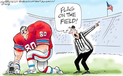 Editorial cartoon US NFL national anthem kneeling protest football