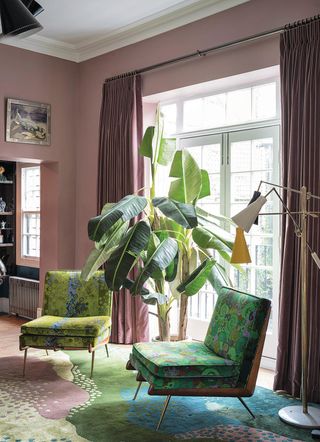 Pink living room with house plants