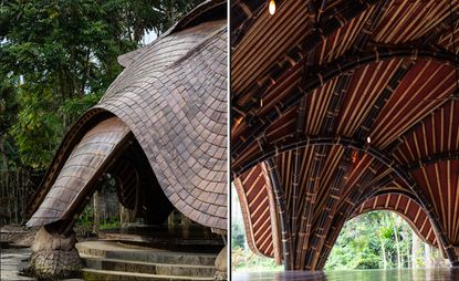 interior and exterior of ibuku-designed alchemy yoga studio in Bali