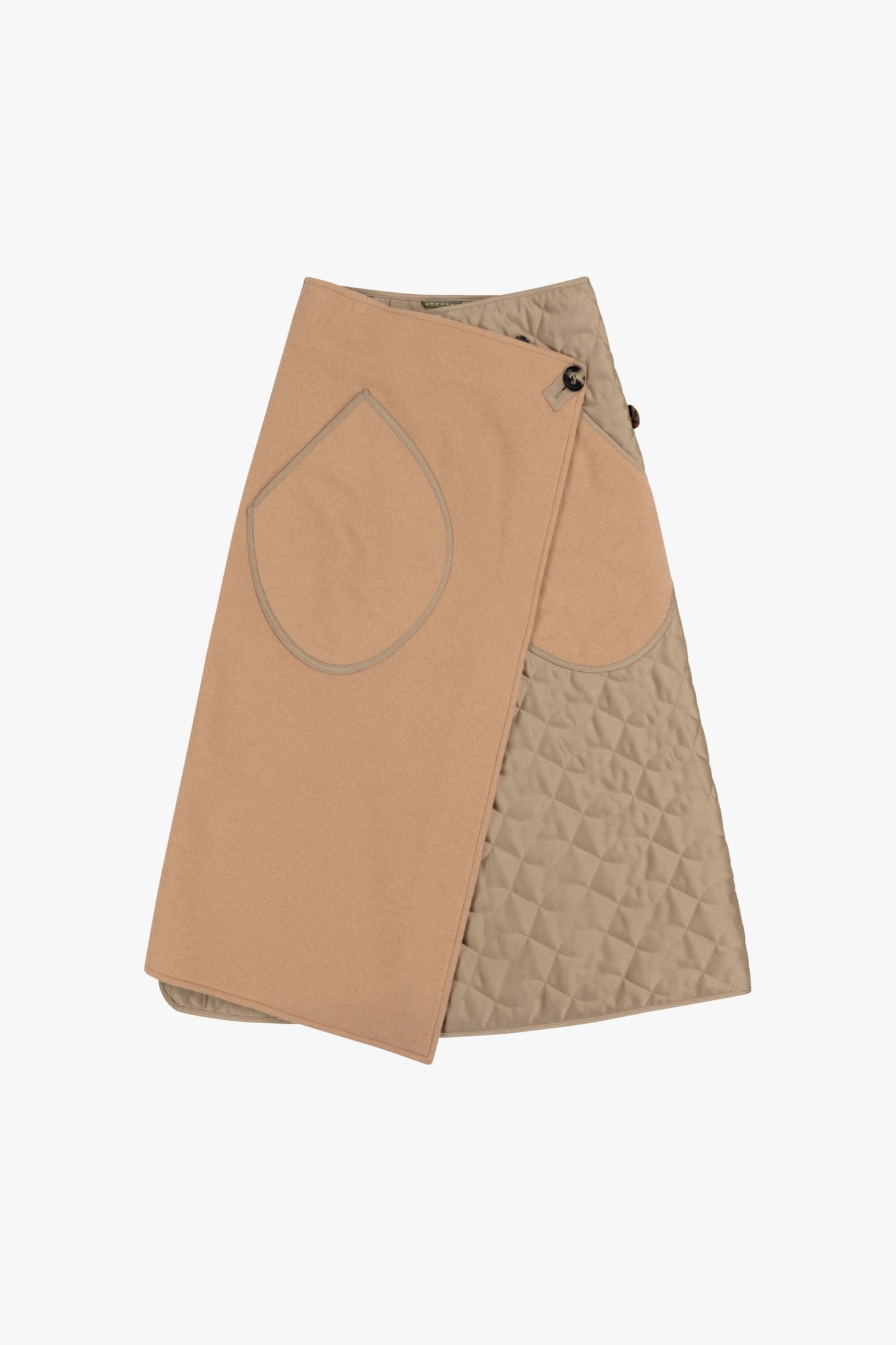 Wool &amp;amp; Satin Quilt Skirt - Camel / Taupe - Camel / Taupe / Xxs