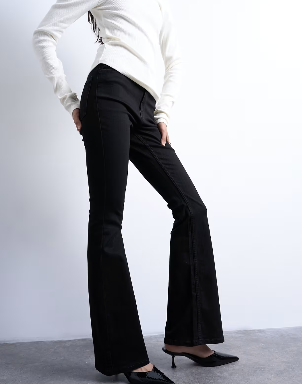 Topshop, Jamie flare high rise jean in black