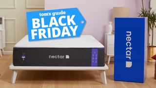 Nectar mattress and box, with a Black Friday deals tag overlaid