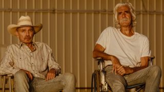 From left to right: Billy Bob Thornton sitting in a chair and Sam Elliott sitting in a wheelchair. 