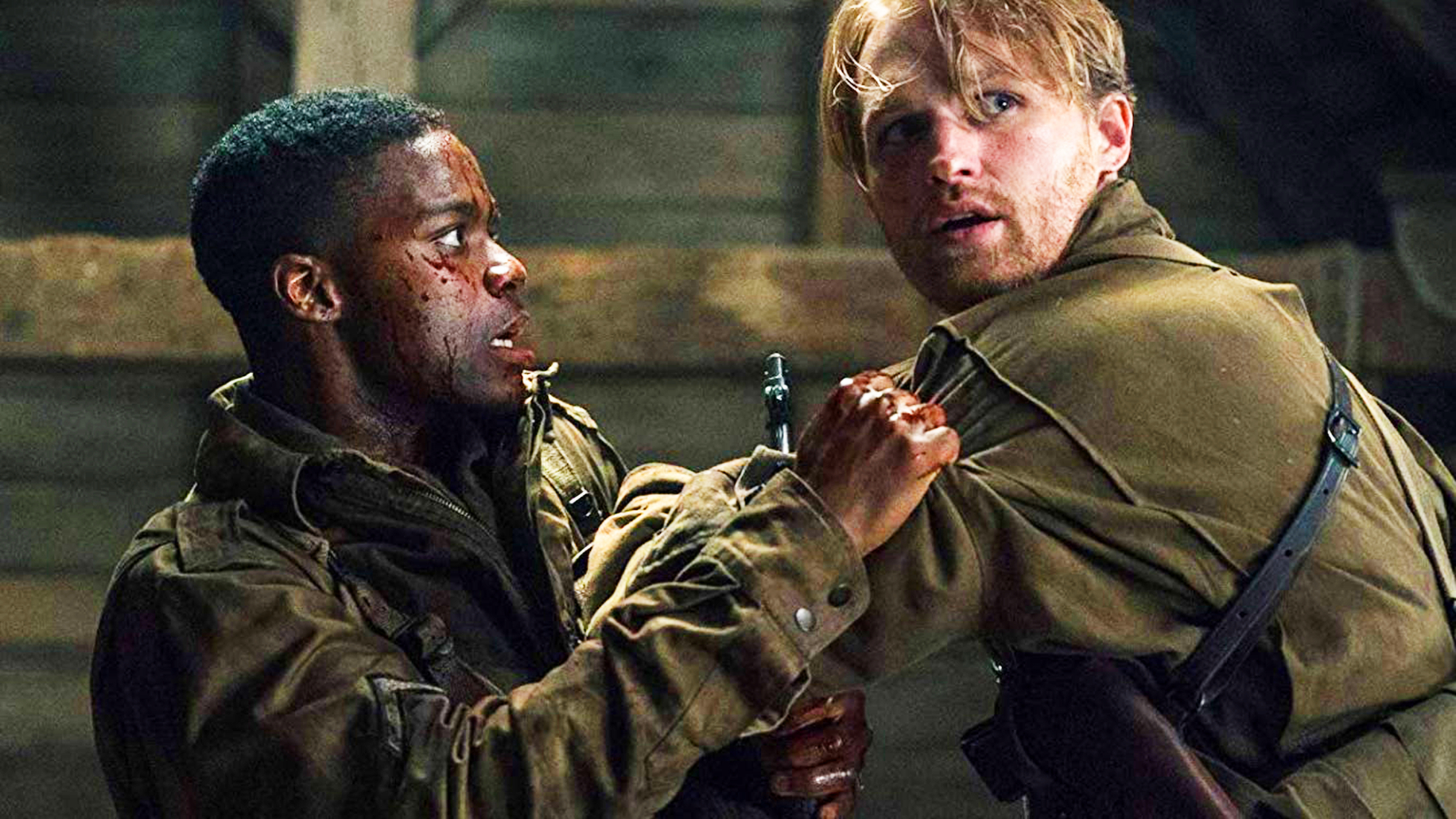 Jovan Adepo and Wyatt Russell in Overlord movie (2018)